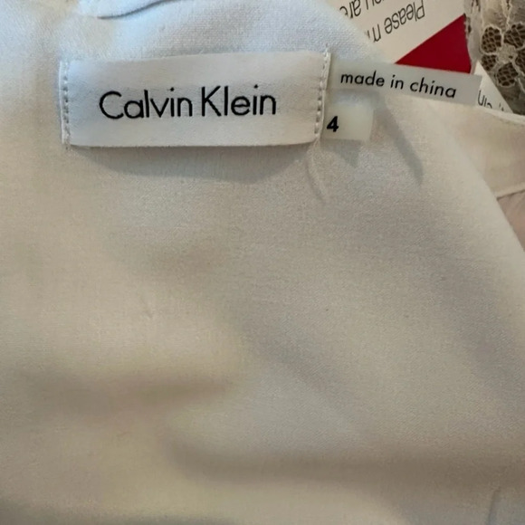 Calvin Klein white lace & cream sheath dress belted size 4 - Picture 7 of 7